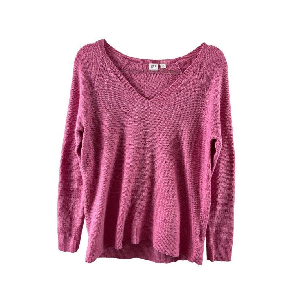 Gap Brooklyn V-Neck Wool Blend Textured Sweater Size Medium Pink Heather